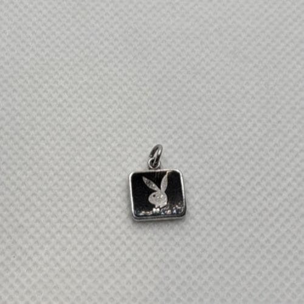 Playboy Vintage 1960-1970 Silvertone Enamel Charm Pendant Original Size .33"